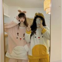 日系网红睡衣女秋冬季卡通甜美可爱学生法兰绒加绒加厚居家服套装