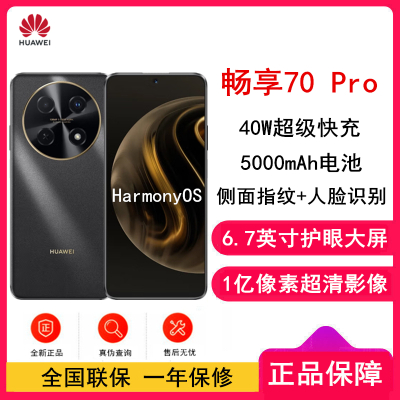 华为畅享70 Pro 曜金黑 256GB 全网4G 5000mAh大电池 6.7英寸护眼大屏 40W超极快充 鸿蒙智能