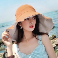 欣魅莱帽子女韩版超大檐渔夫帽夏天日系双面遮脸防紫外线出游防晒遮阳帽