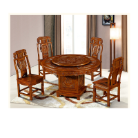 国云家居雕花大圆桌实木餐桌组合1.4米（1+6）GY353