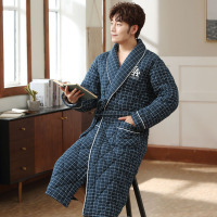 睡袍男冬天里外全棉加厚三层夹棉长袖浴袍纯棉浴衣男士家居服睡衣抖音同款
