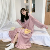 秋冬加厚保暖中长款睡袍韩版可爱兔耳朵连帽珊瑚绒浴袍舒适家居服抖音同款