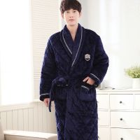 睡袍男冬季珊瑚绒夹棉男士法兰绒睡衣家居服冬天加厚长款大码浴袍抖音同款