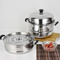 家用加厚蒸锅不锈钢2双3三层纳丽雅蒸锅大电磁炉锅小锅262830CM32多层汤锅