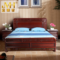 金明豪海棠木新中式实木床1.8米双人床主卧室中国风禅意现代简约高档别墅家连心雕刻主卧床