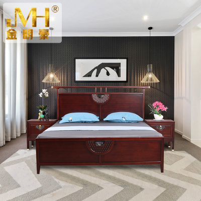 金明豪 海棠木实木新中式实木床1.8米2.0m木床现代中式主卧双人床禅意中国风家具