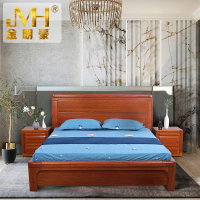 金明豪 海棠木现代中式实木床1.8米现代中式简约主卧床加厚2.0米双人床 中式家具单人主卧大床实木床