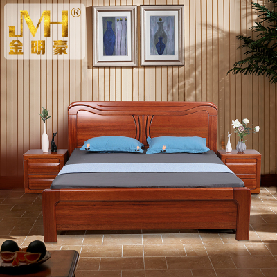 金明豪 海棠木新中式实木床2.0米现代中式简约主卧床加厚1.8米双人床 新中式海棠木主卧大床