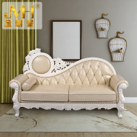 金明豪实木贵妃榻欧式贵妃沙发现代雕刻海棠木实木美式欧式北欧简约贵妃沙发椅卧室床头真皮贵妃沙发椅2.1米