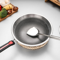 不锈钢炒锅蜂窝锅不粘锅无油烟锅健康无涂层锅燃气电磁炉通用 不锈钢柄+附耳32cm无盖