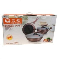 六件套装锅具 不粘锅 炒锅煎锅汤锅平底锅 铁锅 酒红色6件套(彩盒+泡沫包装) 套装锅