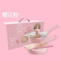 宝宝辅食锅婴儿奶锅儿童小锅炖锅多功能麦饭石不粘锅 小猪粉 16cm