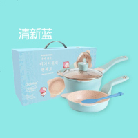 宝宝辅食锅婴儿奶锅儿童小锅炖锅多功能麦饭石不粘锅 小猪蓝 16cm