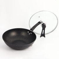 麦饭石炒锅韩式不粘锅无油烟电磁炉燃气通用多功能炒菜平底锅 34cm无盖+木铲(任意铲款)