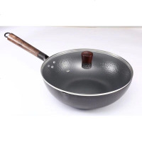 铁锅舌尖上的手工锻打平底锅家用杉木盖不沾锅无涂层炒锅 章丘铁锅+玻璃盖