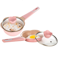 尼卡不粘奶锅宝宝辅食锅火山岩涂层婴儿奶锅 粉色升级款 16cm