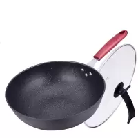 麦饭石炒锅不粘锅32cm 电磁炉燃气平底铁锅不沾锅银行保礼品锅