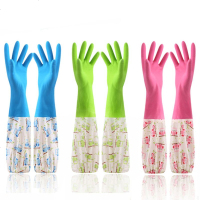 20193双5双家务防水加长加绒束口保暖家务胶手套女洗碗胶皮手套