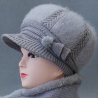2019中老年人帽子女冬天针织毛线帽兔毛加绒厚妈妈帽老太太奶奶保暖帽