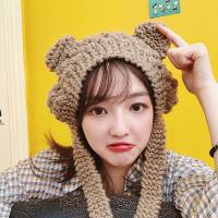 2019秋冬季可爱卡通青蛙护耳帽子针织毛线帽儿童保暖耳罩头套女网红款