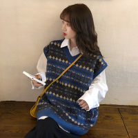2019春秋韩版针织马甲女2019新款无袖坎肩外穿宽松毛衣马夹背心两件套