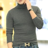 2019棉男士加厚高领打底衫 修身长袖t恤男紧身秋衣外穿堆领简约秋季