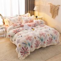 雪花绒四件套莓宽边被套毛绒冬季床单加绒款珊瑚牛奶绒三件套
