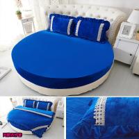 水晶绒圆床床笠单件加厚夹棉圆形床单四件套珊瑚绒床罩防滑保护套
