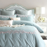 三色美式加厚磨毛全棉刺绣婚庆四件套纯色 欧式纯棉床上用品结