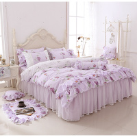 全棉四件套公主风水洗棉床裙式床上用品纯色双人纯棉床单被套韩版