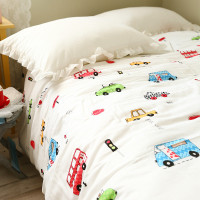 唯美小汽车韩版手绘图案双层纱纯棉面料单件被套一件装床上用品