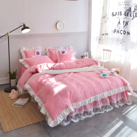 四件套全棉纯棉粉白色1.5m/1.8米蕾丝床裙加厚夹棉被套公主风床品