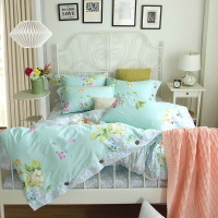 美式简约全棉四件套纯棉床上用品简约清新双人床单被套1.8米床