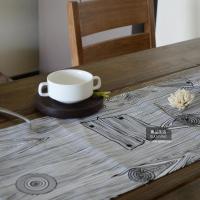北欧现代黑白风格几何抽象木纹图案 纯棉帆布餐桌茶几桌旗定制
