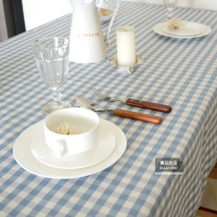 北欧清新田园浅蓝格浅蓝色小格子客厅盖布茶几布台布餐桌布艺