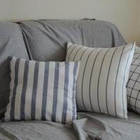 日式北欧田园简约白色格白条纹球球纯棉抱枕套靠垫套靠包套靠枕套