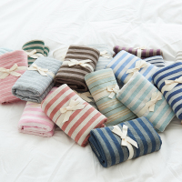 全棉针织棉枕头套 日式简约条纹纯棉单人天竺棉枕套特价 一对拍2