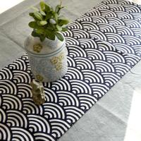 日式和风传统青海波海浪纹样深蓝几何图案纯棉餐桌桌旗装饰布艺