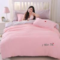 纯色绣花水洗棉四件套亲肤柔软泡泡纱床单被套1.2m1.8米婚庆床品