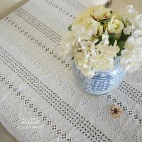 唯美清新纯棉刺绣钩花立体镂空条纹花朵蕾丝餐桌布台布茶几布盖布