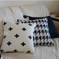 黑白几何北欧简约千鸟格加号棉麻抱枕套/靠垫套/靠包套/靠枕套