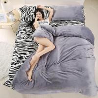 纯色双拼法莱绒珊瑚绒四件套加厚保暖法兰绒床单被套婚庆床上用品