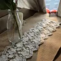 雪花米白色钩花蕾丝宫庭花边麻粗麻样板房桌旗茶席装饰布艺
