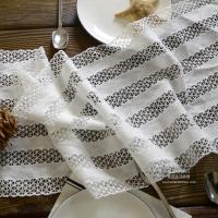 白色清新唯美北欧风简约现代条纹蕾丝花边 镂空立体钩花装饰桌旗