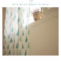 北欧风简约棉麻清新几何绿色松树帘客厅卧室落地飘窗窗帘定制