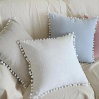 小清新苎麻水洗麻布浅蓝白色粉色沙发抱枕套靠包套靠枕套