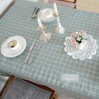 北欧防水小清新简约现代水青色灰绿色格子棉茶几布台布/餐桌布艺