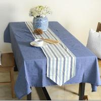 地中海简约牛仔蓝水洗棉布纯棉蓝色纯色餐桌布艺台布茶几布盖布