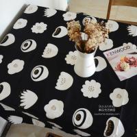 北欧简约黑白条纹抽象花朵 餐桌布艺台布茶几布盖布垫布定制