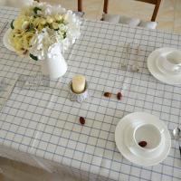 白色格北欧风清新简约现代蓝格浅蓝色格子茶几布桌布台布餐桌布艺